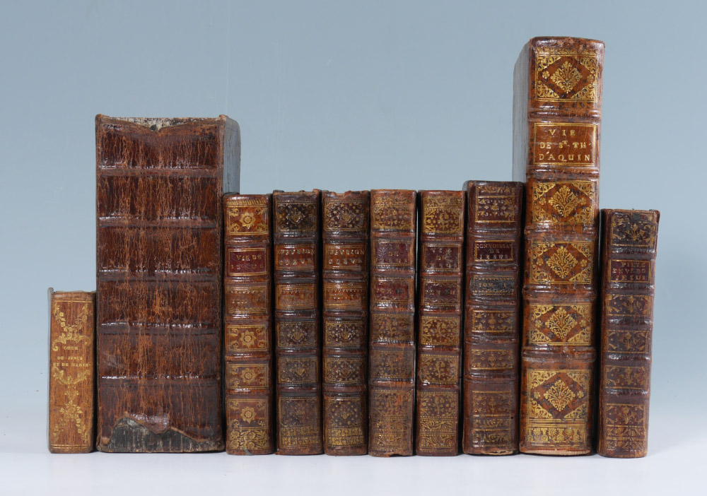 Appraisal: VOLUME ANTIQUARIAN BOOKS assorted volumes leather bound embossed spines with