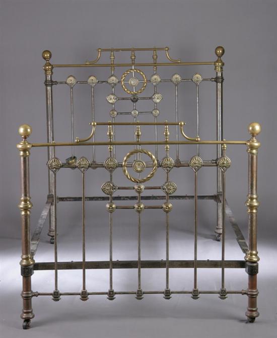 Appraisal: FRENCH BRASS-MOUNTED STEEL BED early th century Rectangular head and