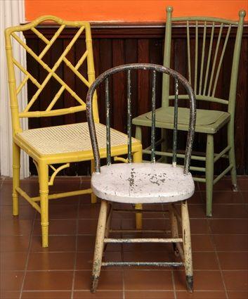 Appraisal: CONTEMPORARY CHINOISERIE-STYLE YELLOW-PAINTED FAUX-BAMBOO SIDE CHAIR AND TWO VICTORIAN PAINTED