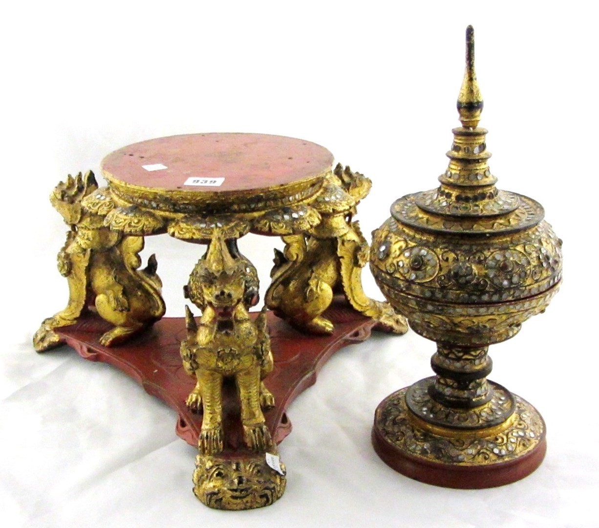 Appraisal: A group of Burmese gilt and red lacquered wares late