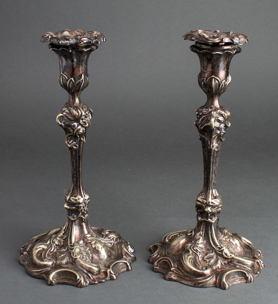 Appraisal: Art Nouveau Elkington Silver-Plate Candlesticks Pr Pair of Art Nouveau