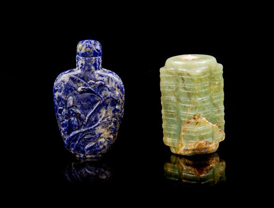 Appraisal: Sale Lot Two Hardstone Snuff Bottles the first a jadeite