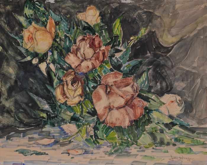 Appraisal: EUROPEAN SCHOOL PAIR OF FLORAL STILL LIFES Each watercolor and