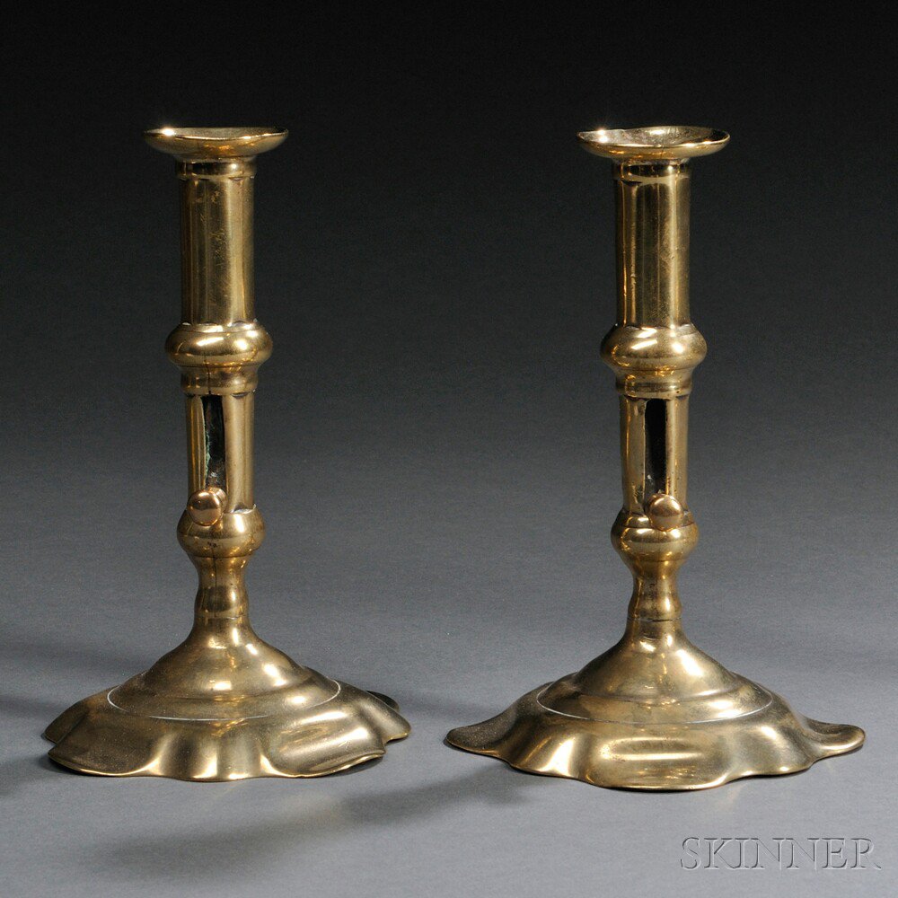 Appraisal: Pair of George II Brass Quatrefoil-base Candlesticks England c each