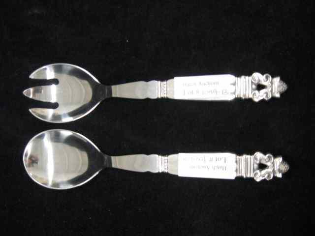 Appraisal: Georg Jensen Sterling ''Acorn'' Salad Set sterling handles stainless bowls