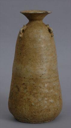 Appraisal: THAI SAWANKALOKE BUFF-GLAZED POTTERY BOTTLE The flared ringed bowl with