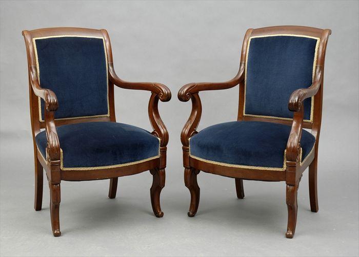 Appraisal: Pair of French Restauration Carved Mahogany Fauteuils x in