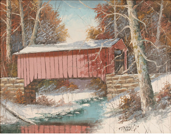 Appraisal: Joseph Albert Trover American - winter landscape with covered bridge