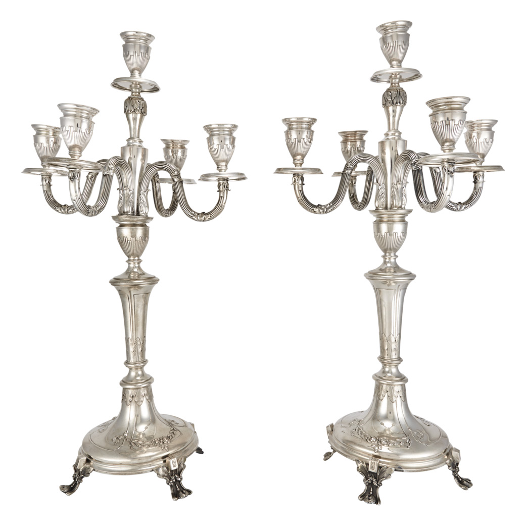 Appraisal: Pair of Austrian Silver Five-Light Candelabra Late th early th