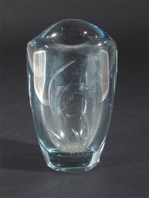 Appraisal: An Orrefors engraved glass vase decorated with a leaping fish