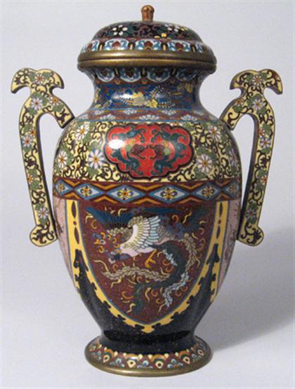 Appraisal: Large Japanese covered twin handle cloisonne vase late th century