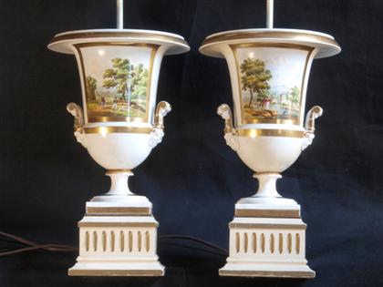 Appraisal: Pair of old Paris porcelain krater urnslate th century