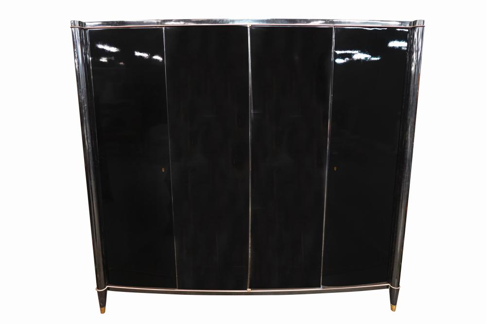 Appraisal: ART DECO BLACK LACQUER WARDROBEwith brass mounts having two pairs