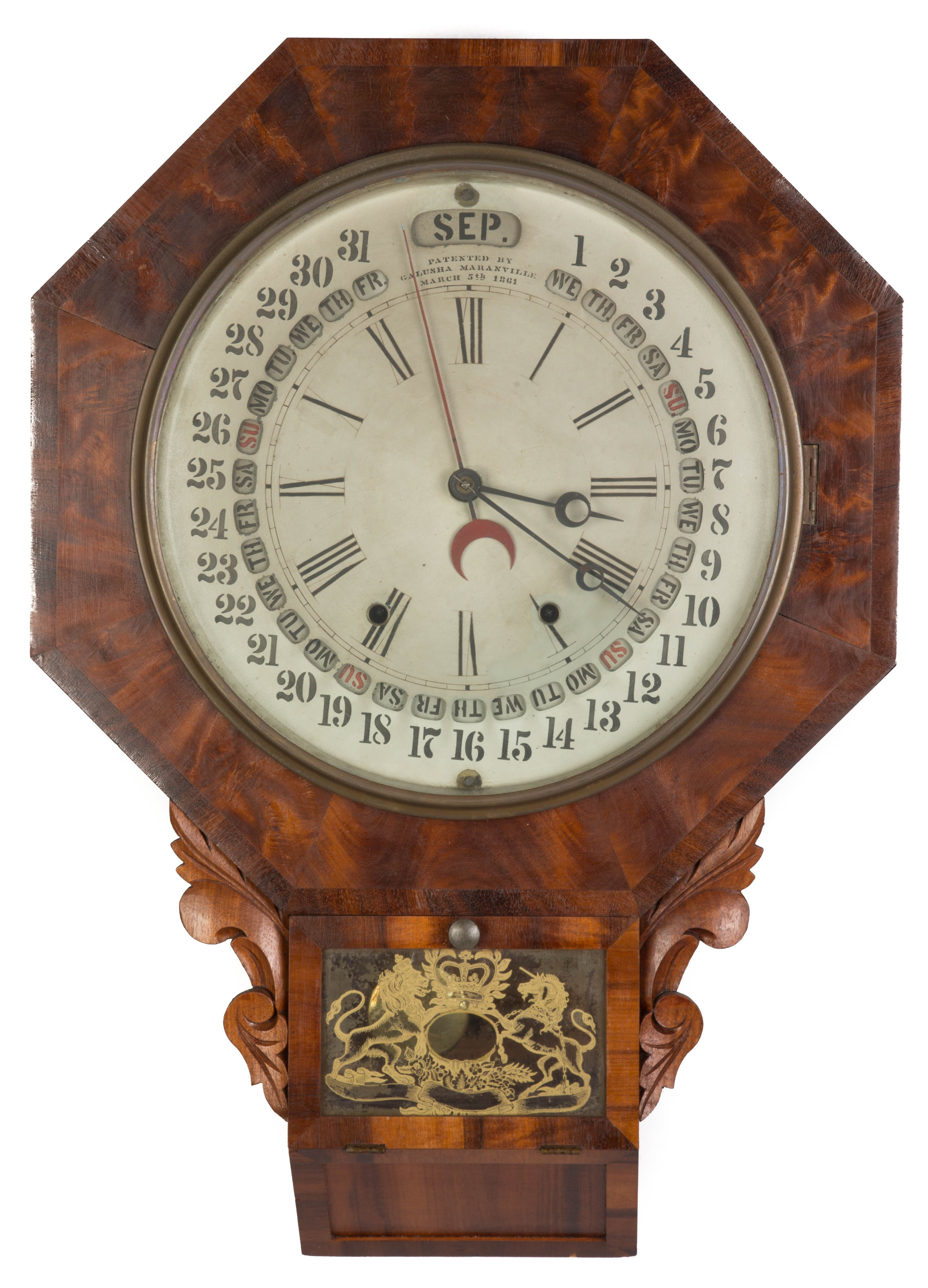 Appraisal: Galusha Maranville Wall Clock Mahogany case old refinish Original dial