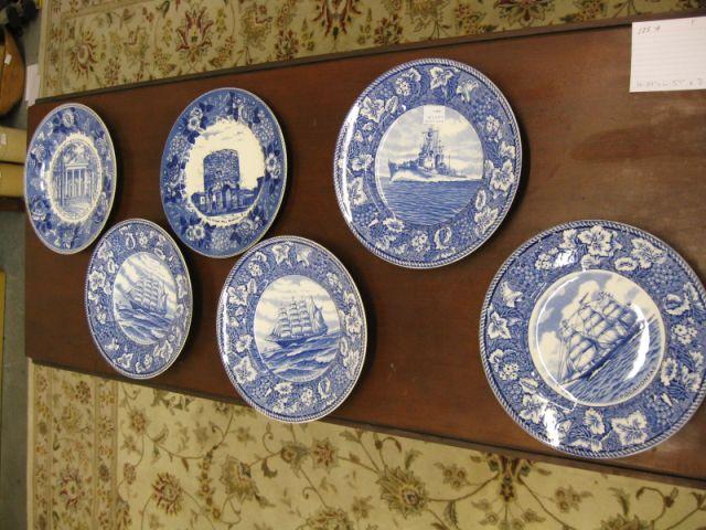 Appraisal: Blue White Ironstone Souvenir Plates ships others excellent