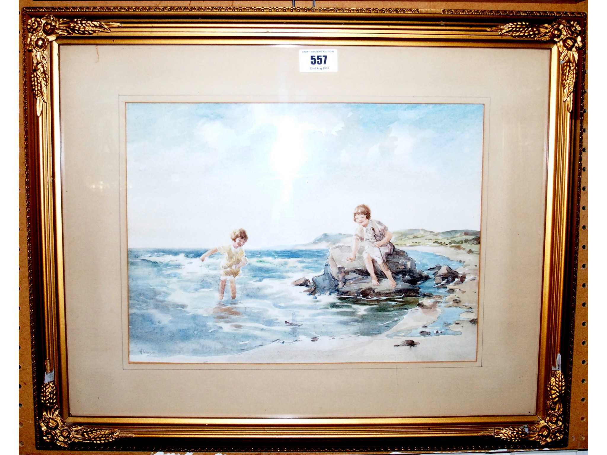 Appraisal: TOM PATERSON Girls playing on a beach signed watercolour