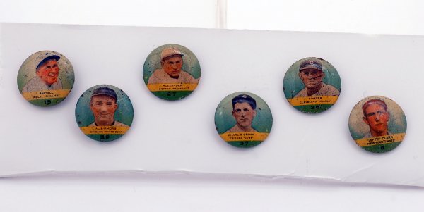 Appraisal: Six baseball tin litho pin backs including Bartell number of