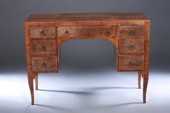 Appraisal: CONTINENTAL ROCOCO STYLE BURL WALNUT SERPENTINE DESK th century with