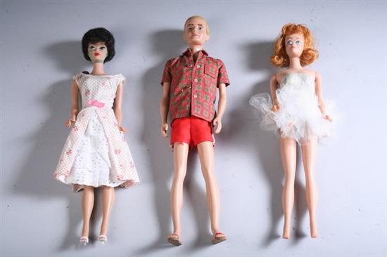 Appraisal: GROUPING VINTAGE BARBIE KEN MIDGE DOLLS WITH CASES CLOTHES AND