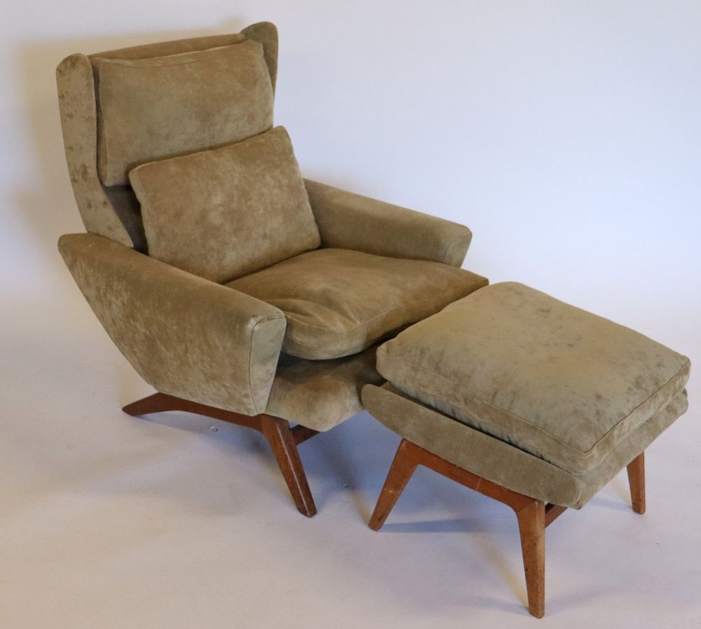 Appraisal: Midcentury Upholstered Lounge Chair And Ottoman From a Central Park