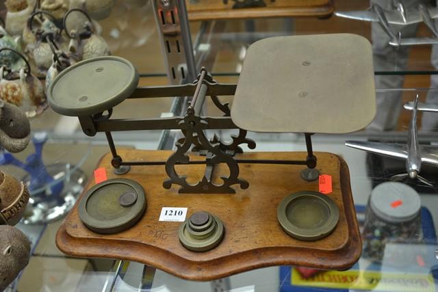 Appraisal: COUNTER SET OF SCALES AND WEIGHTS