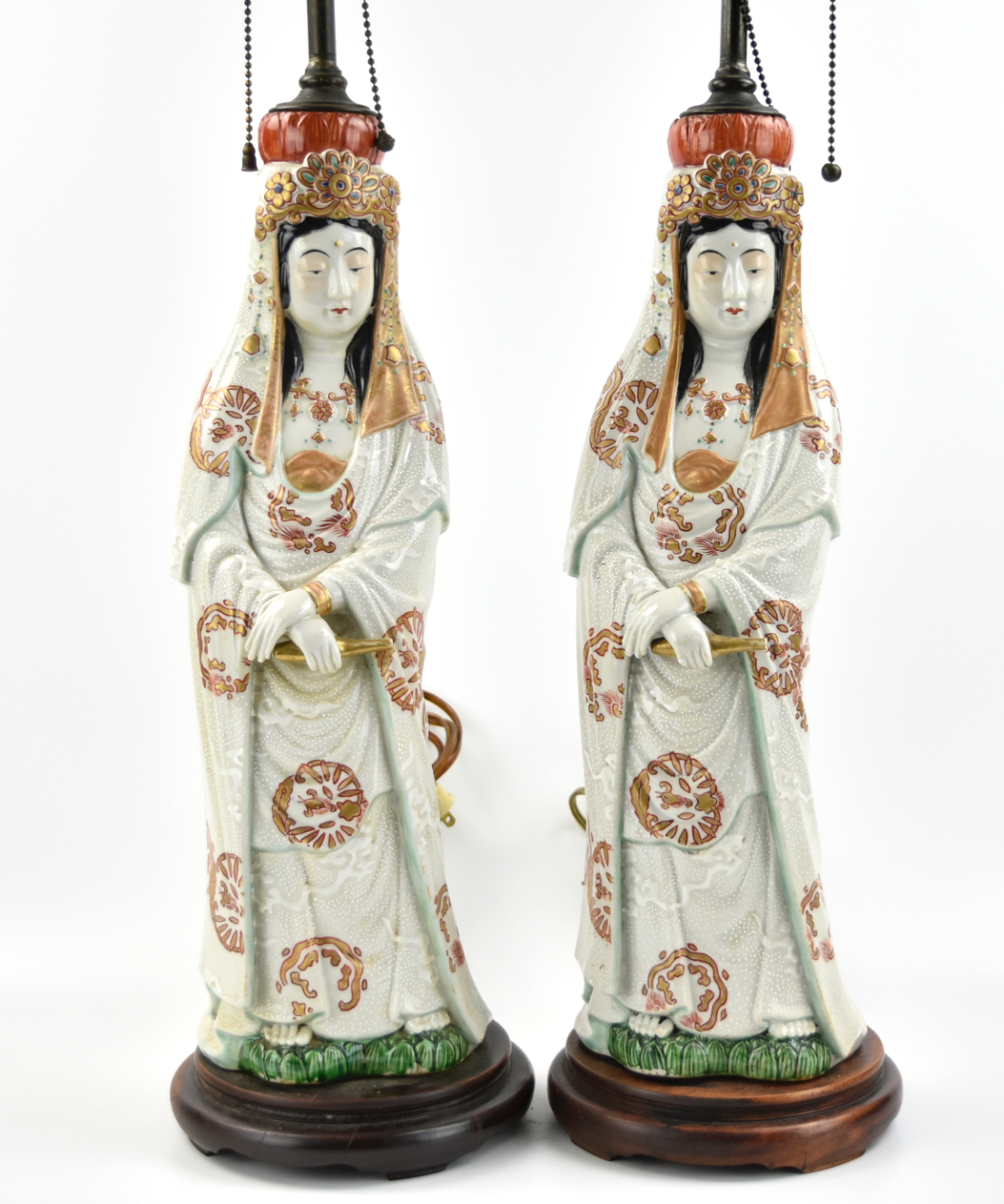 Appraisal: a pair of Japanese Satsuma lamp of a Guan Yin