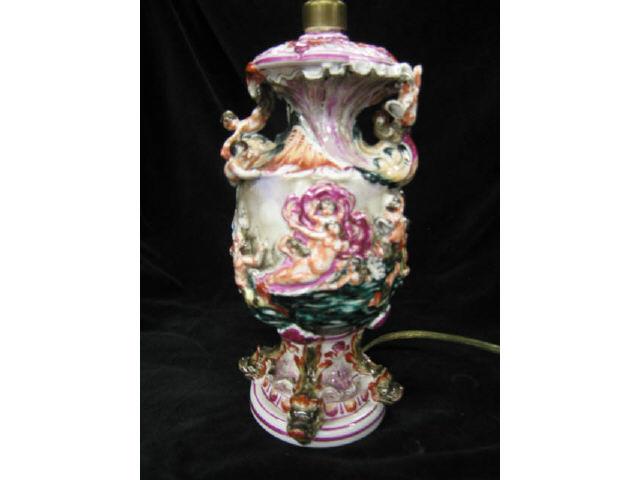 Appraisal: Capodimonte Italian Art Pottery Table Lamp dolphins at base nudes