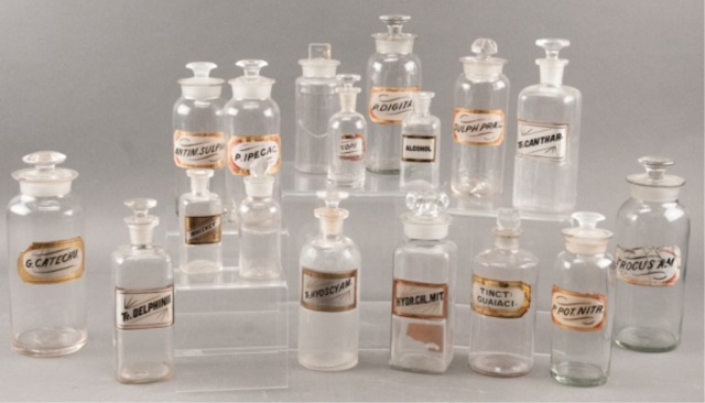 Appraisal: Collection of Seventeen Apothecary Bottles All with toppers and different