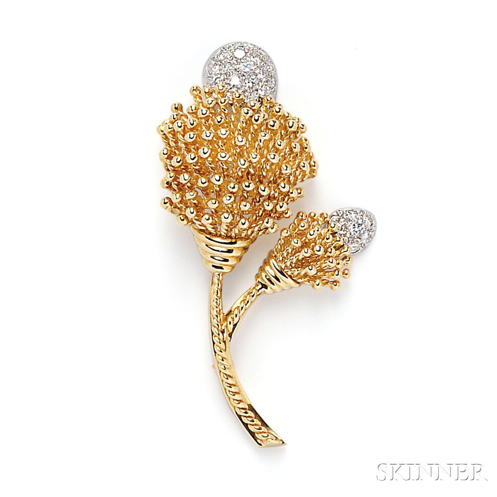 Appraisal: kt Gold and Diamond Brooch designed as a thistle with