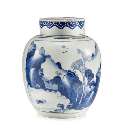 Appraisal: Chinese Blue and White Glazed Porcelain Covered Vase Estimate -