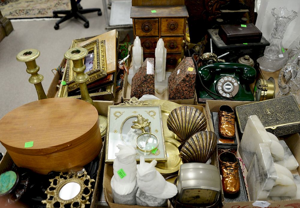 Appraisal: Six tray lots of assorted brass marble wood items picture