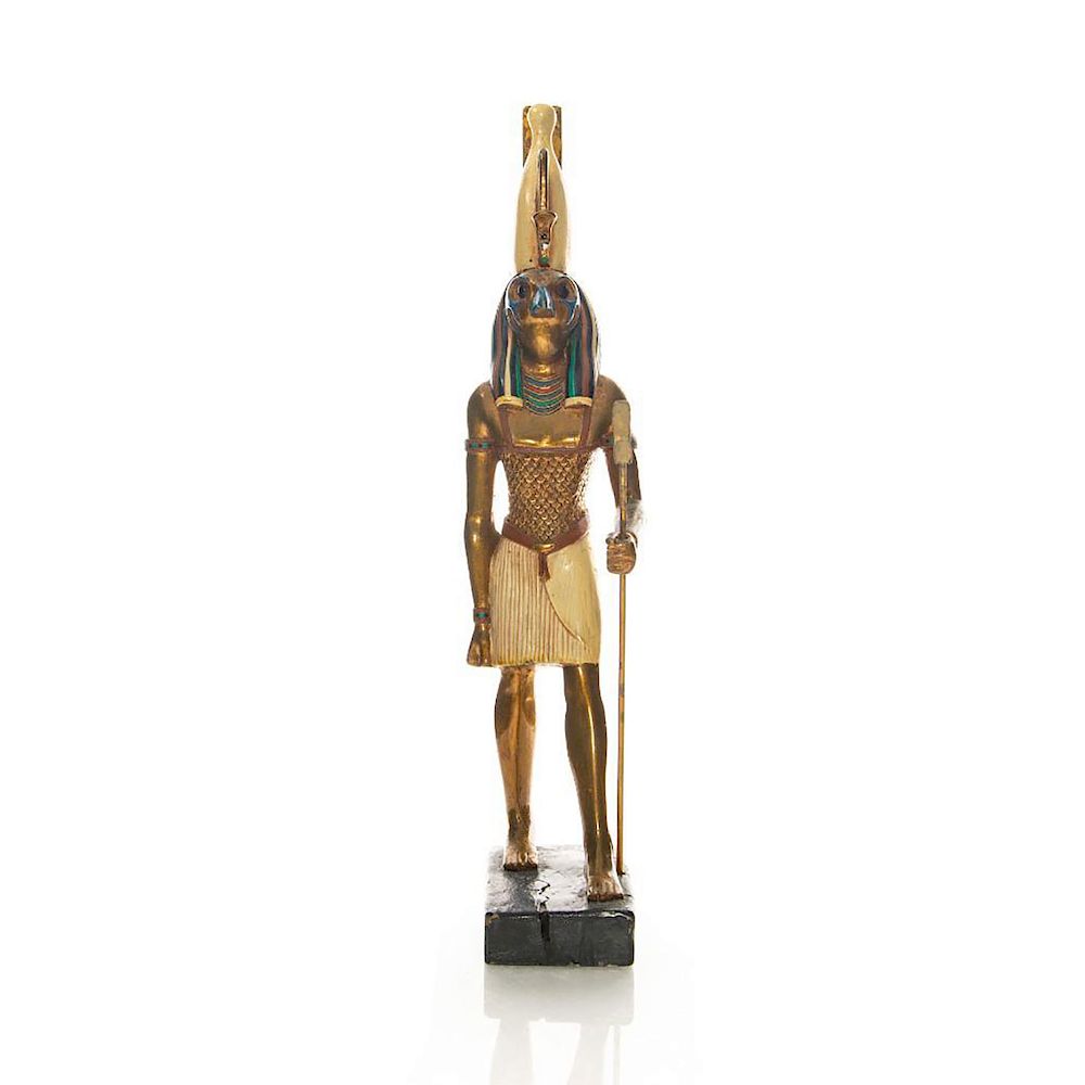 Appraisal: VINTAGE ANCIENT EGYPTIAN ALLEGORICAL STATUE HORUS Modeled wearing the Crown