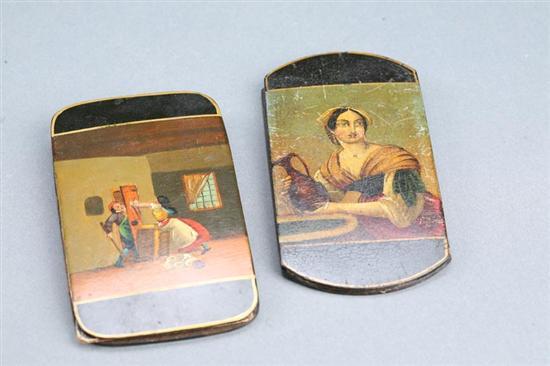 Appraisal: TWO DECORATED CIGAR CASES Probably German th century lacquered papier