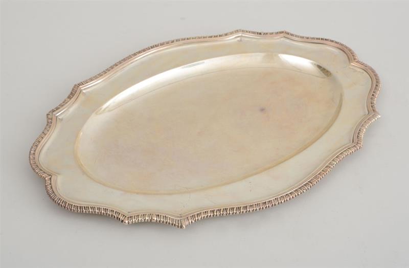 Appraisal: ENGLISH SILVER MEAT PLATTER Crichton London of oblong scalloped outline