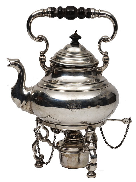 Appraisal: AN EARLY TH CENTURY SILVER TEA KETTLE ON STAND the