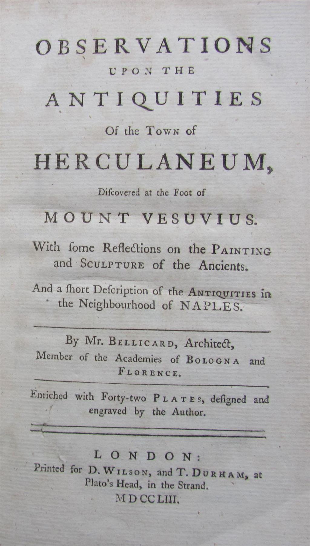 Appraisal: COCHIN CHARLES NICHOLAS OBSERVATIONS UPON THE ANTIQUITIES OF THE TOWN