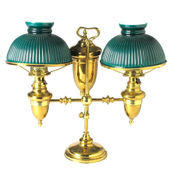 Appraisal: An American brass two light student's lamp height in