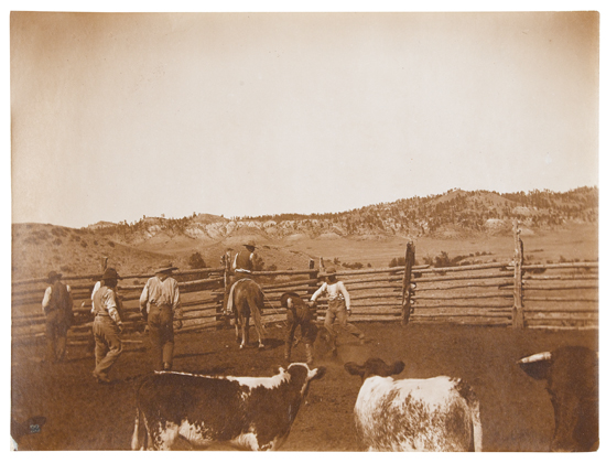 Appraisal: WESTERN PHOTOGRAPHS Huffman Laton A In the Branding Pen Silver