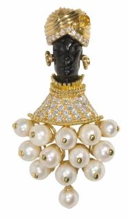 Appraisal: Blackamoor diamond cultured pearl citrine and k yellow gold brooch