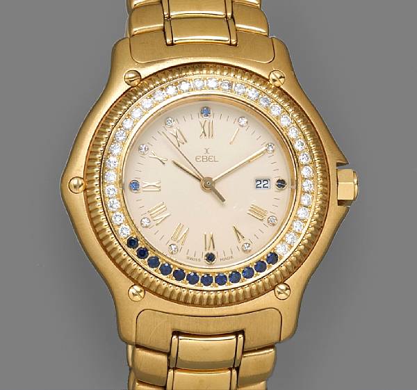 Appraisal: A diamond sapphire and eighteen karat gold bracelet wristwatch Ebel