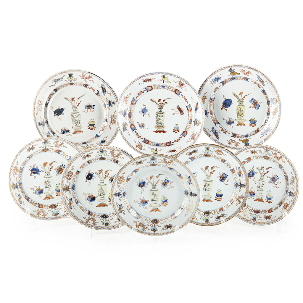 Appraisal: SET OF EIGHT IMARI 'HUNDRED ANTIQUES' PLATES QING DYNASTY TH