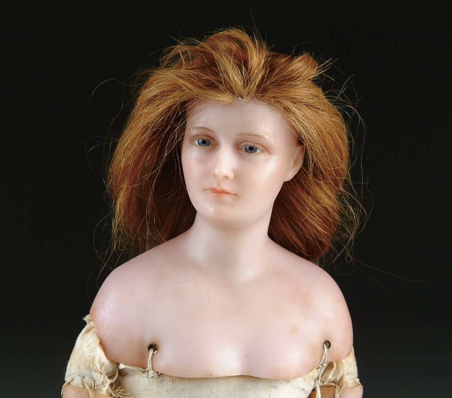 Appraisal: SHOULDER HEAD WAX LADY An outstanding lifelike wax doll with