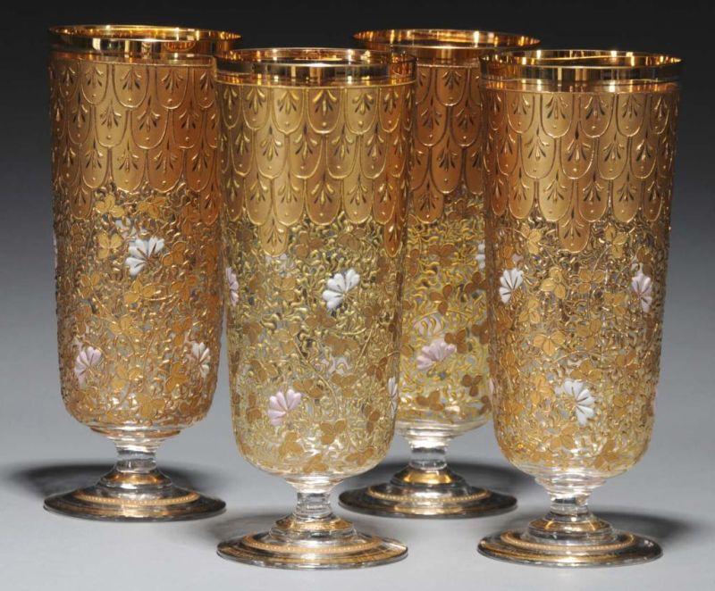 Appraisal: Lot of Moser Gilded and Enameled Footed Glasses Description Circa