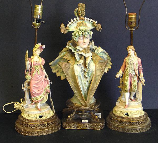 Appraisal: A single and a pair of porcelain figures later mounted