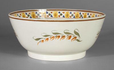 Appraisal: Pearlware punch bowl interior with large floral bouquet blue floral