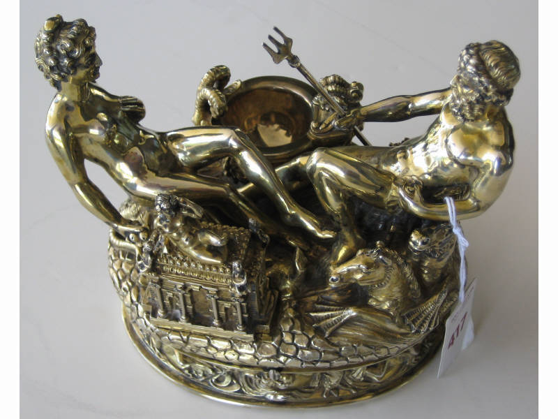 Appraisal: SALIERA AFTER BENVENUTO CELLINI Silver-gilt box with hinged lid in