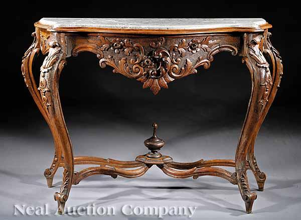 Appraisal: An Antique Louis XV-Style Carved Walnut Console late th c