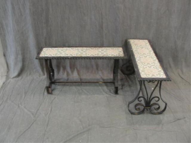 Appraisal: Pair of Iron and Tile Top Tables Arts and Crafts