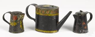 Appraisal: Toleware teapot th c together with two syrups tallest -