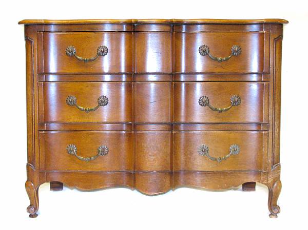 Appraisal: A Regence style walnut commode with glass top scratches to